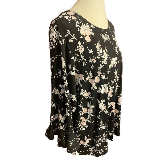 Karl Lagerfeld Women’s Black Multi-Color Floral Blouse With Trumpet Sleeves Size - Picture 5 of 13